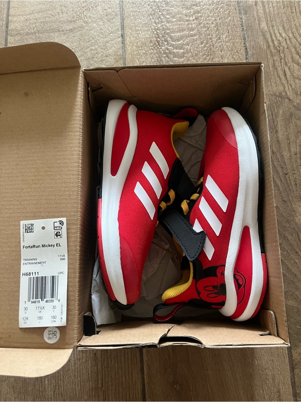 adidas Kids Red and White Mickey FortaRun Sneakers